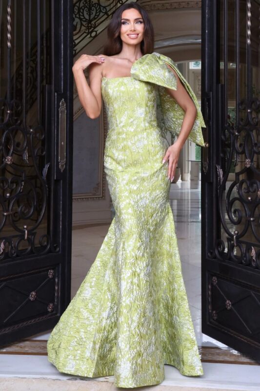 Jovani 41130 One-Shoulder Bow Sleeve Mermaid Dress