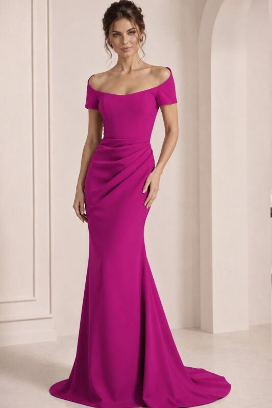Jovani 43370 Draped Skirt Off-The-Shoulder Scoop Neck Dress