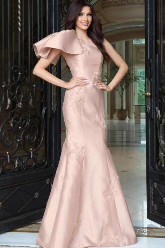Jovani 44354 One-Shoulder Bow Sleeve Asymmetric Neck Dress