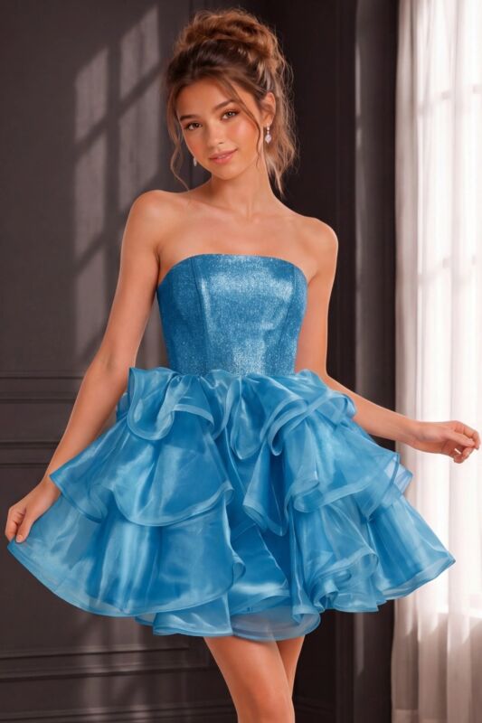 Jovani K39312 Layered Skirt Glitter Top Dress