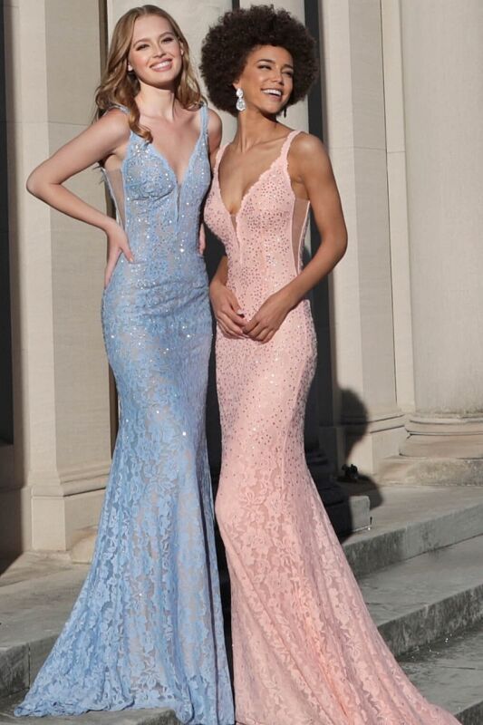 Jovani 48994 V-Neck Lace Prom Dress