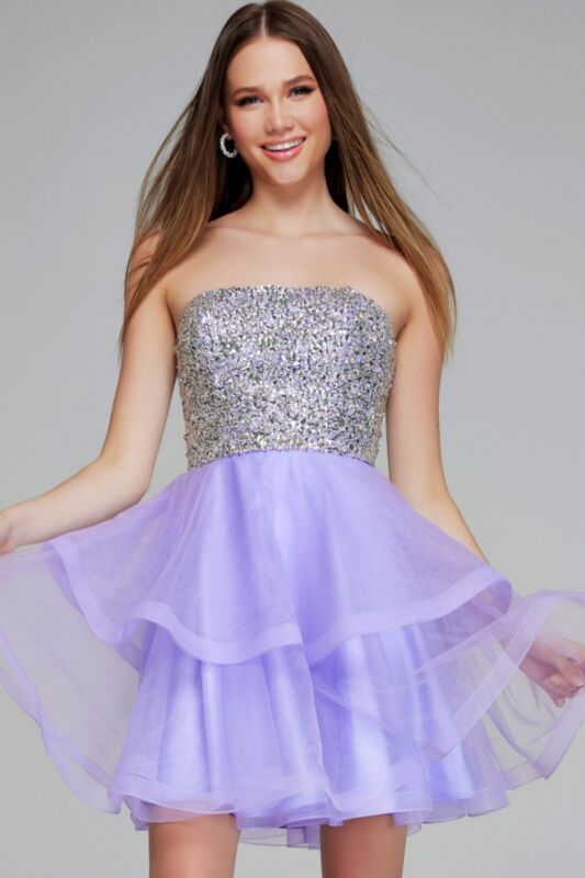 Jovani K23666 Tiered Skirt Beaded Bodice Dress