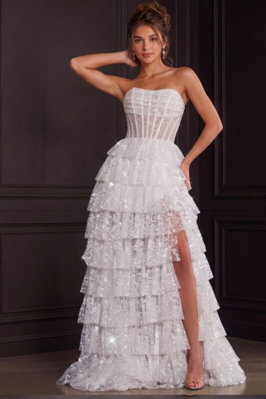 Jovani 40031 Tiered Skirt Strapless Corset Dress