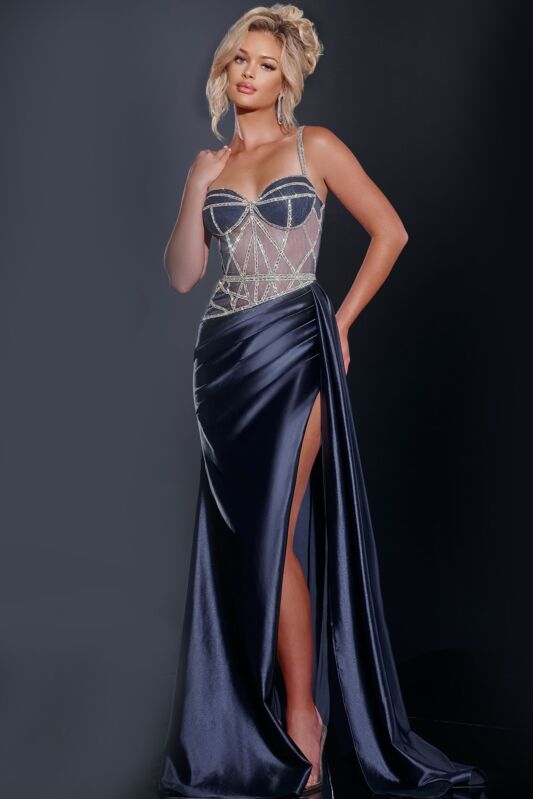 Jovani 40506 Illusion Corset Side Slit Dress