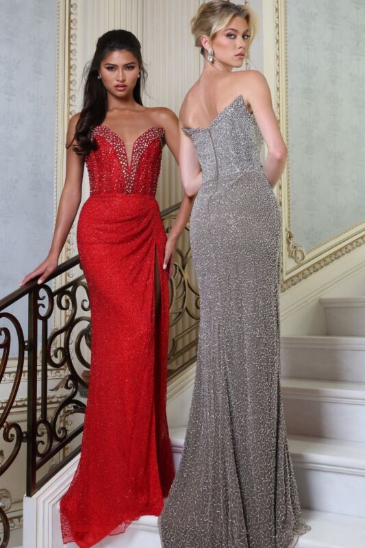 Jovani 43921 Plunging Neckline High Slit Strapless Dress