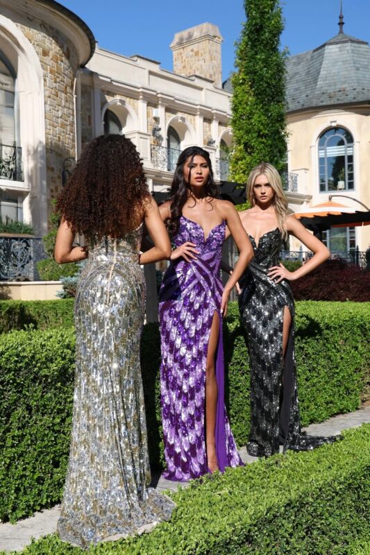Jovani 44270 High Slit Strapless Sequin Dress