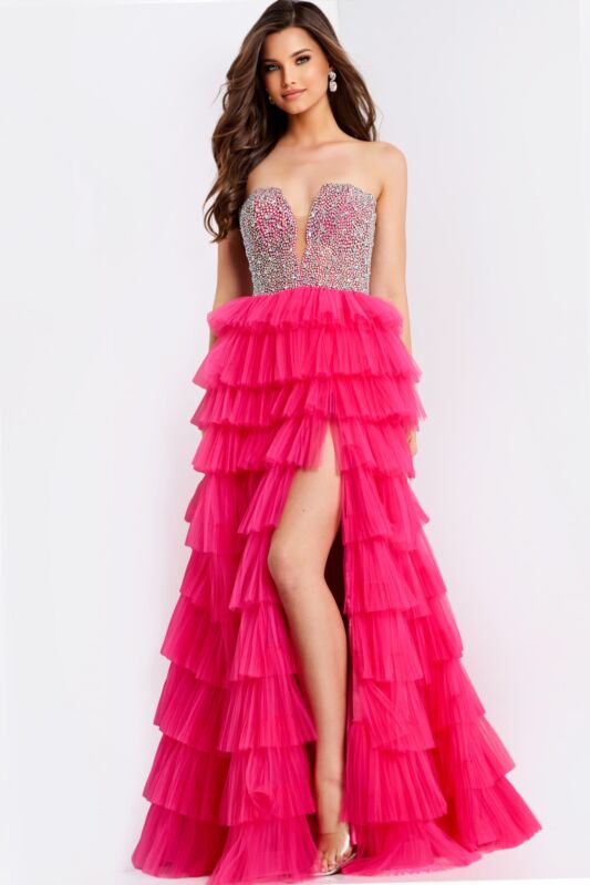 Jovani 44360 Ruffle Skirt Rhinestone Bodice Dress