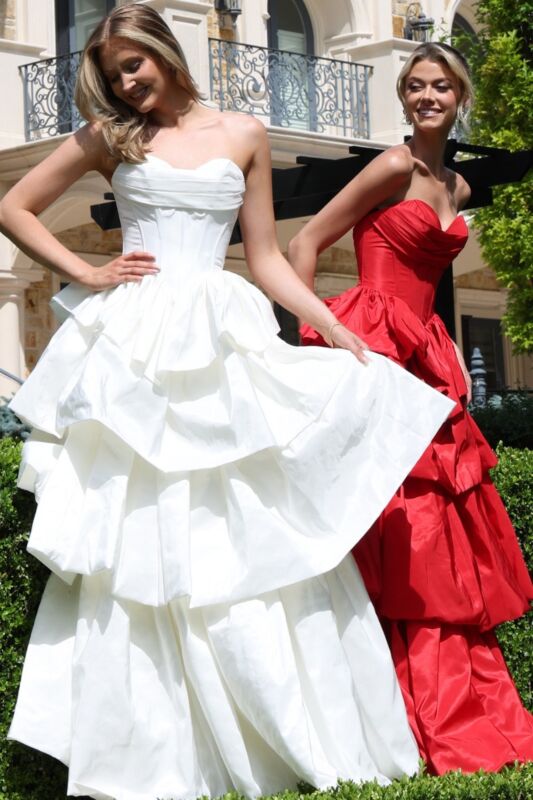 Jovani 45111 Basque Waist Layered Skirt Dress