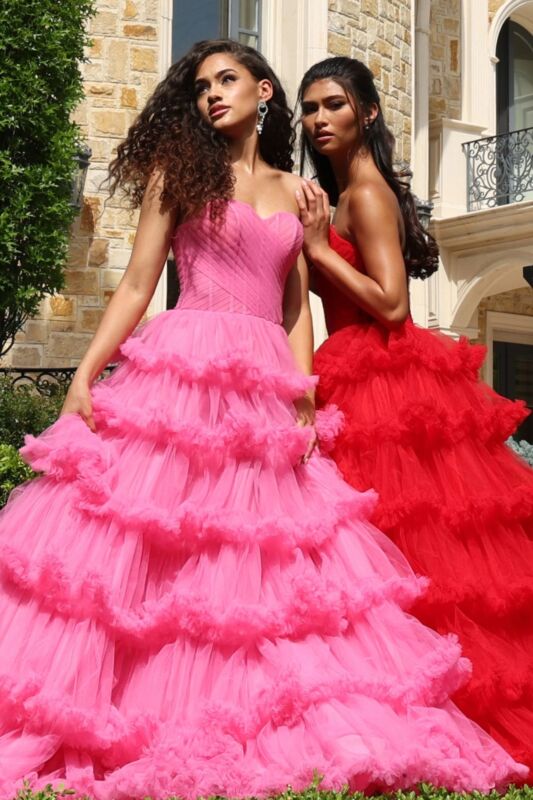 Jovani 47139 Pleated Corset Layered Skirt Dress