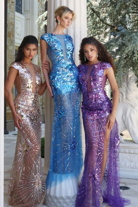 Jovani 48051 Cap Sleeve Floral Sequin Illusion Dress