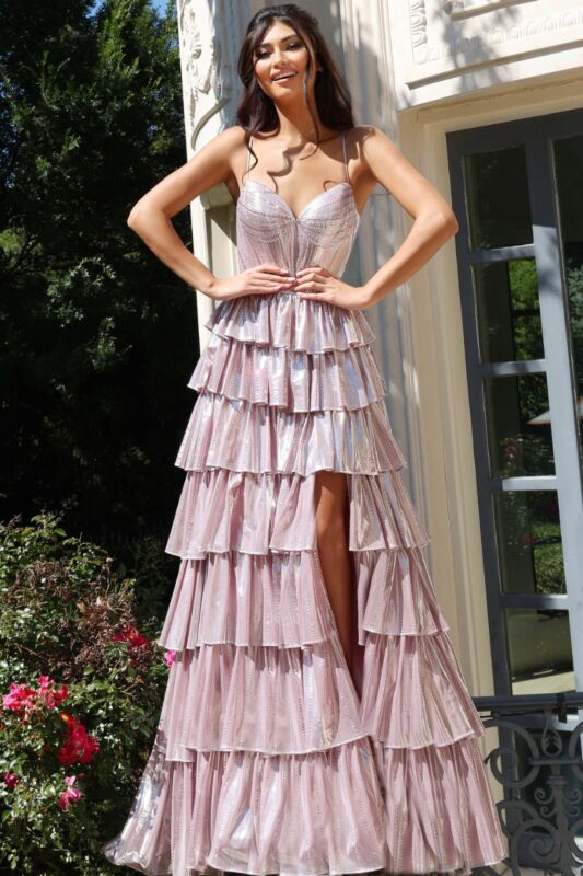 Jovani 48341 Tiered Ruffle Skirt Sweetheart Neckline Dress
