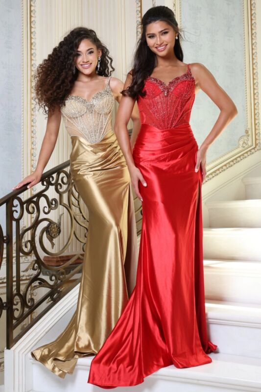 Jovani 48364 High Slit Beaded Corset Top Dress