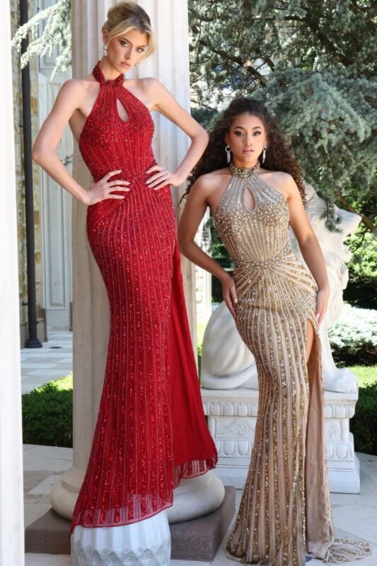 Jovani 48531 Halter Keyhole Neckline Embellished Dress