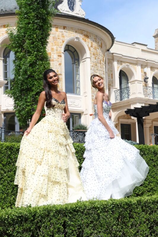 Jovani 49087 Layered Ruffle Skirt Polka Dot Dress