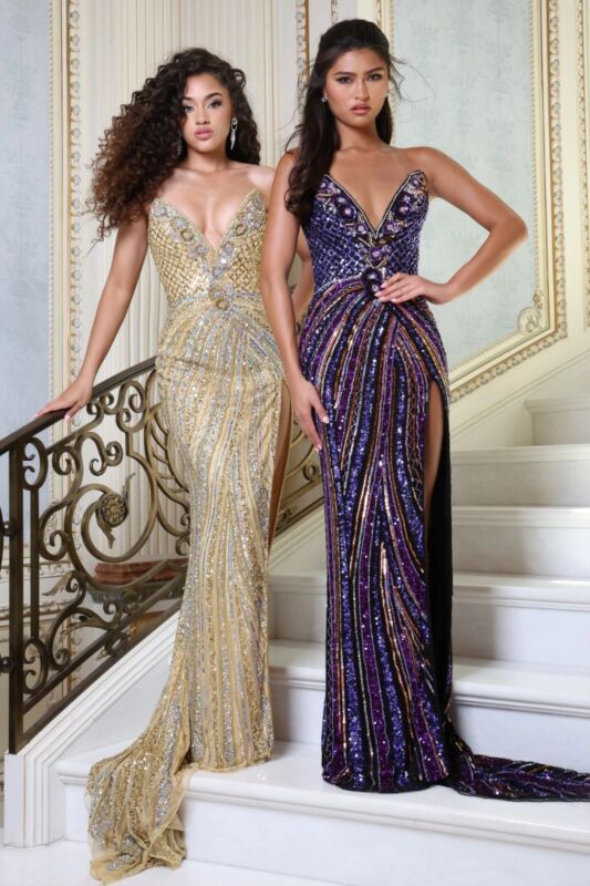 Jovani 49270 Plunging Pointed Sweetheart Neckline Strapless Dress