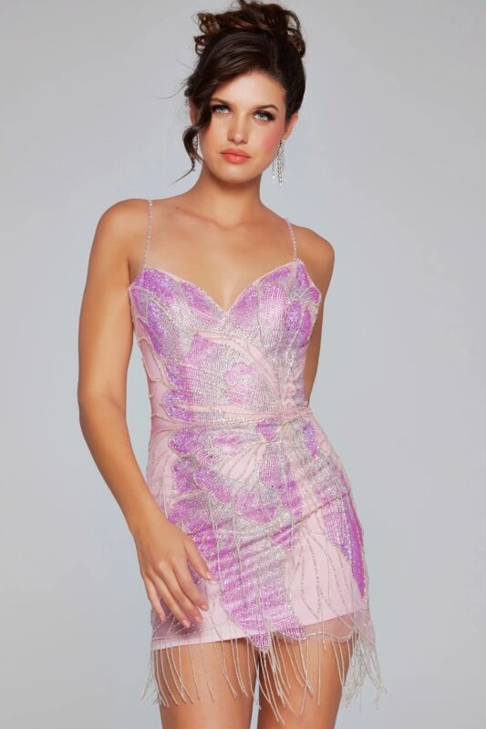 Jovani 40377 Butterfly Beadwork Fringe Dress