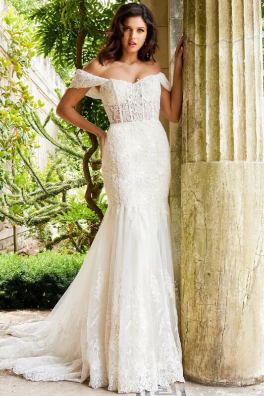 Jovani JB07161 Corset Bodice Off The Shoulder Bridal Gown