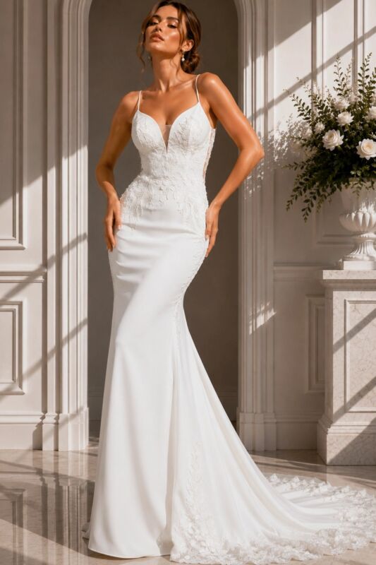 Jovani JB43322 Cowl Back Cutaway Train Bridal Dress