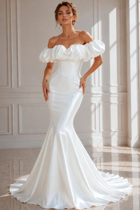 Jovani JB43896 Back Button Ruffle Neck Bridal Dress