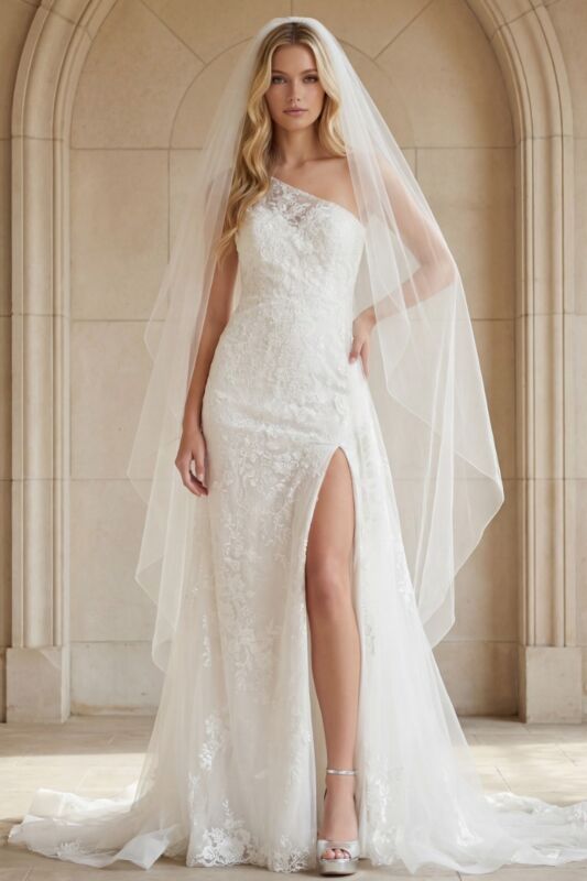 Jovani JB37601 Panel Train One Shoulder Wedding Dress