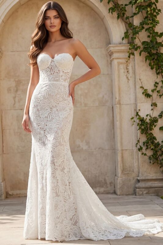 Jovani JB38271 Strapless Sweetheart Beaded Lace Bridal Dress