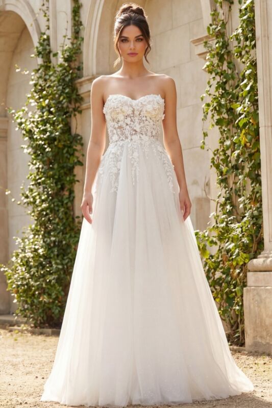 Jovani JB39160 Lace Train Embroidered Corset Bridal Gown