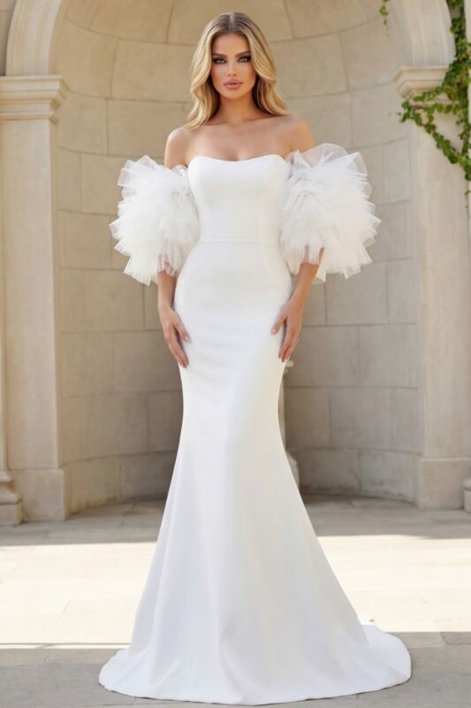 Jovani JB40601 Detached Sleeves Button Back Bridal Gown