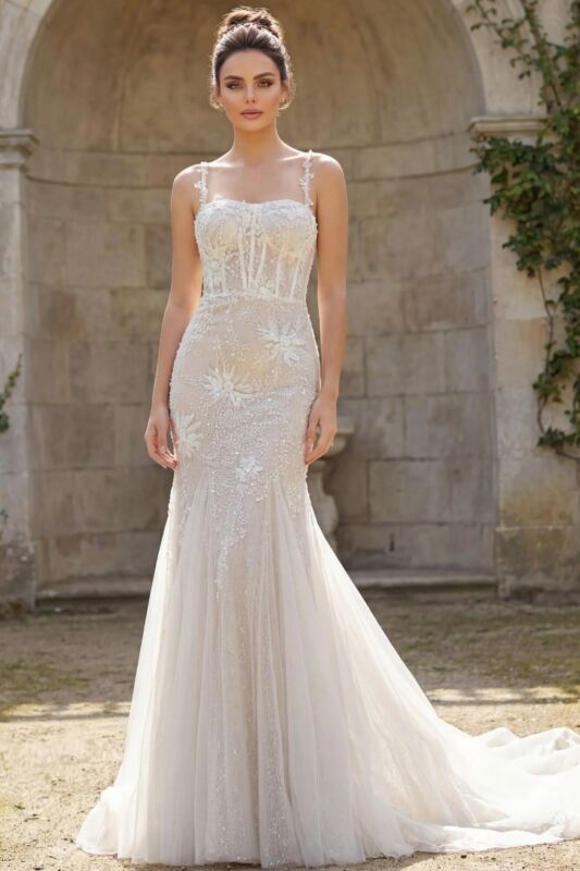 Jovani JB40631 Godet Skirt Corset Bridal Dress