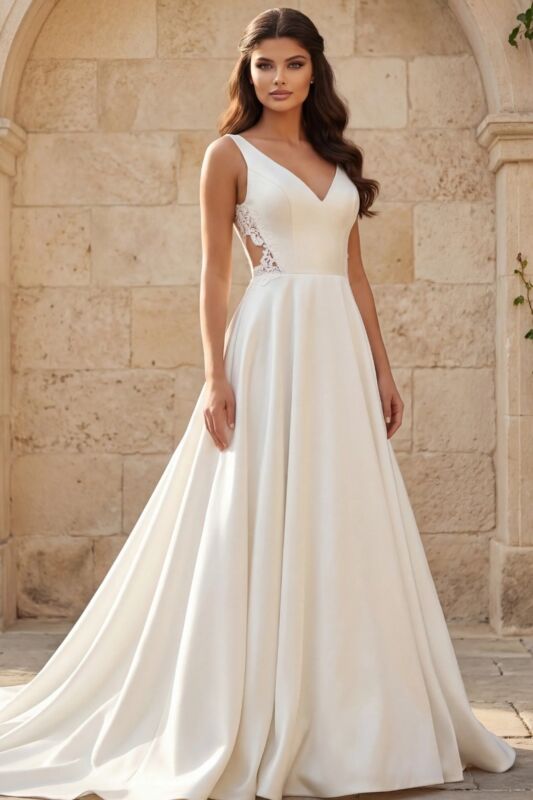Jovani JB42294 Lace Back Cutaway Train Wedding Dress