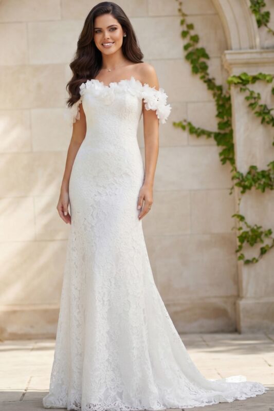 Jovani JB42295 Floral Neckline Lace Bridal Dress