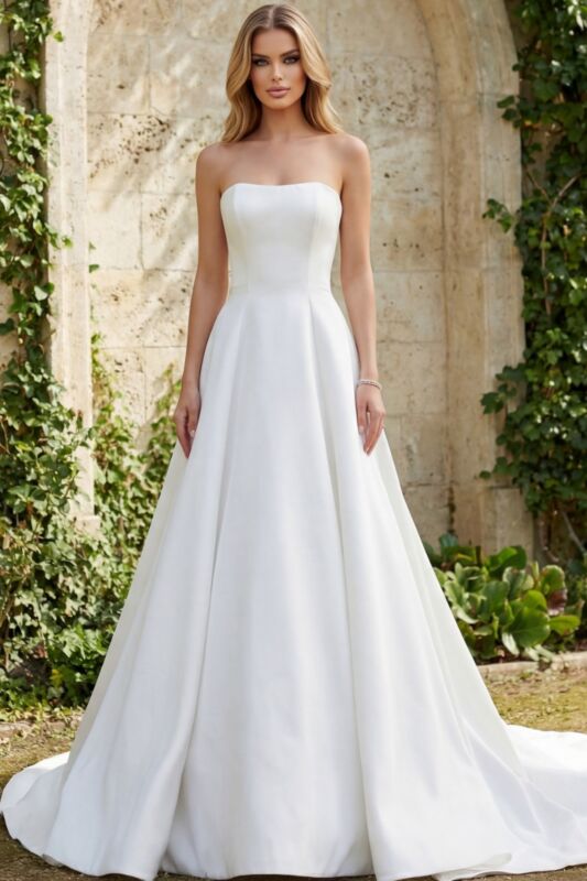 Jovani JB42346 Button Back Strapless Wedding Dress