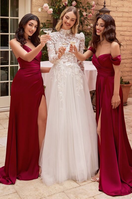 LaDivine 7493 High Slit Off The Shoulder Dress