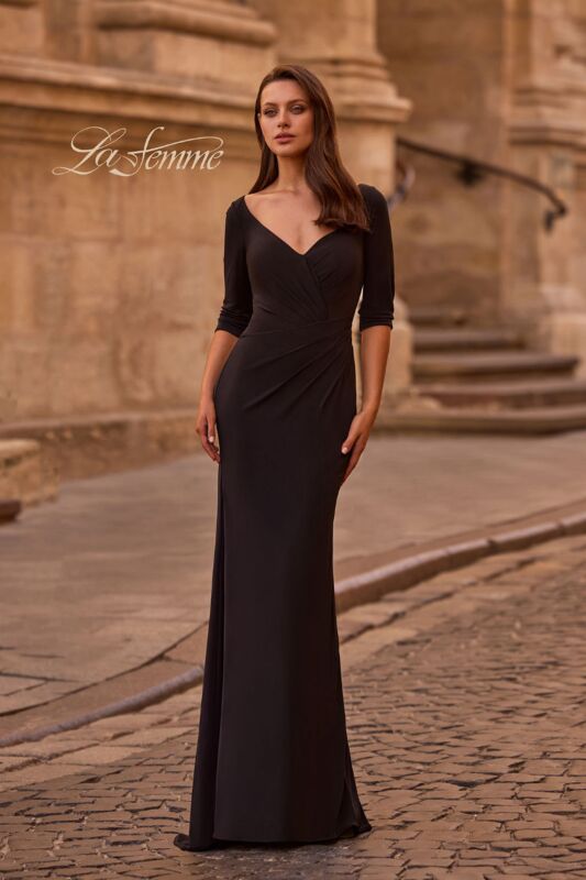 La Femme 26955 Three Quarter Sleeves Ruched Dress