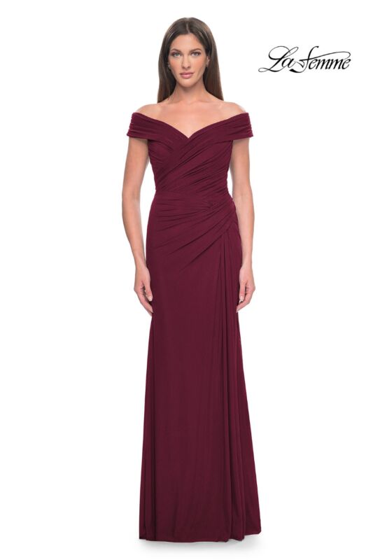 La Femme 31677 Off-The-Shoulder Draped Bodice Dress