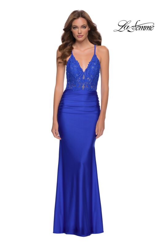 La Femme 29688 V-Neck Strappy Back Dress
