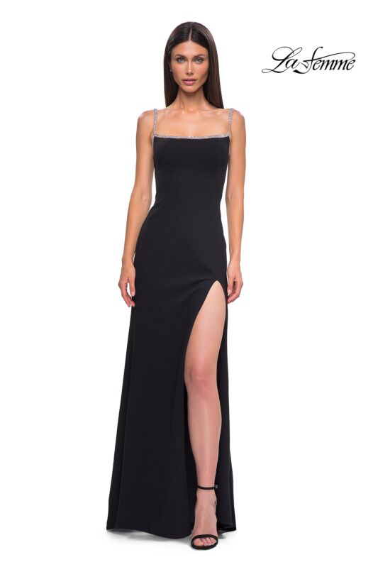 La Femme 32844 Spaghetti Straps Embellished Neckline Dress