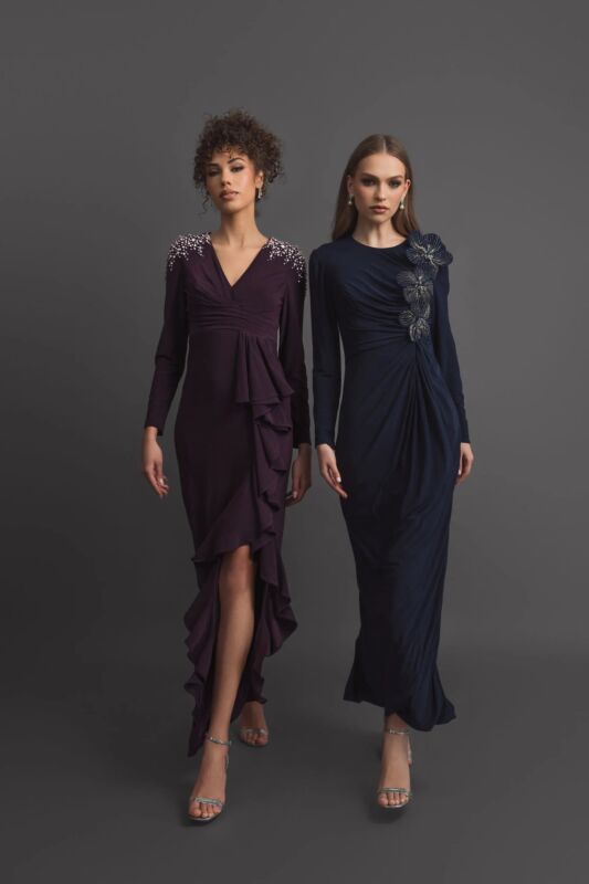 Mac Duggal 49897 Ruffle Slit Long Sleeve Dress