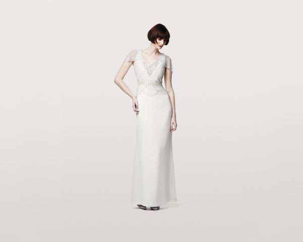 Daymor Couture 151 Dress V-Neckline Cap Sleeves A-line