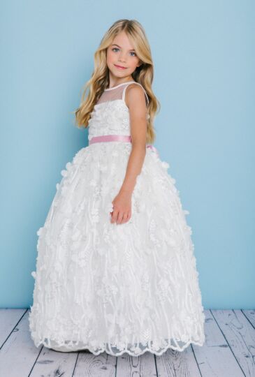 Rosebud 5133 Illusion Neckline Flower Girl Dress