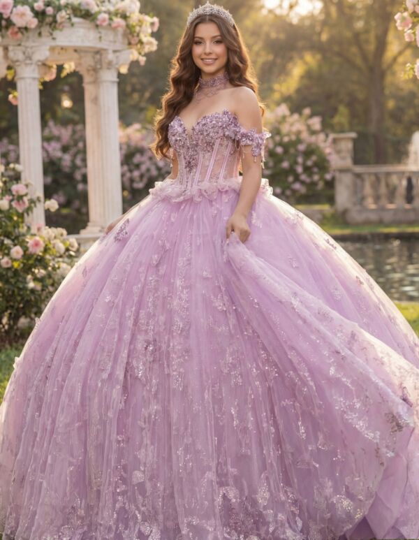 Jovani Q48441 Ruffle Waist Back Bow Quince Dress