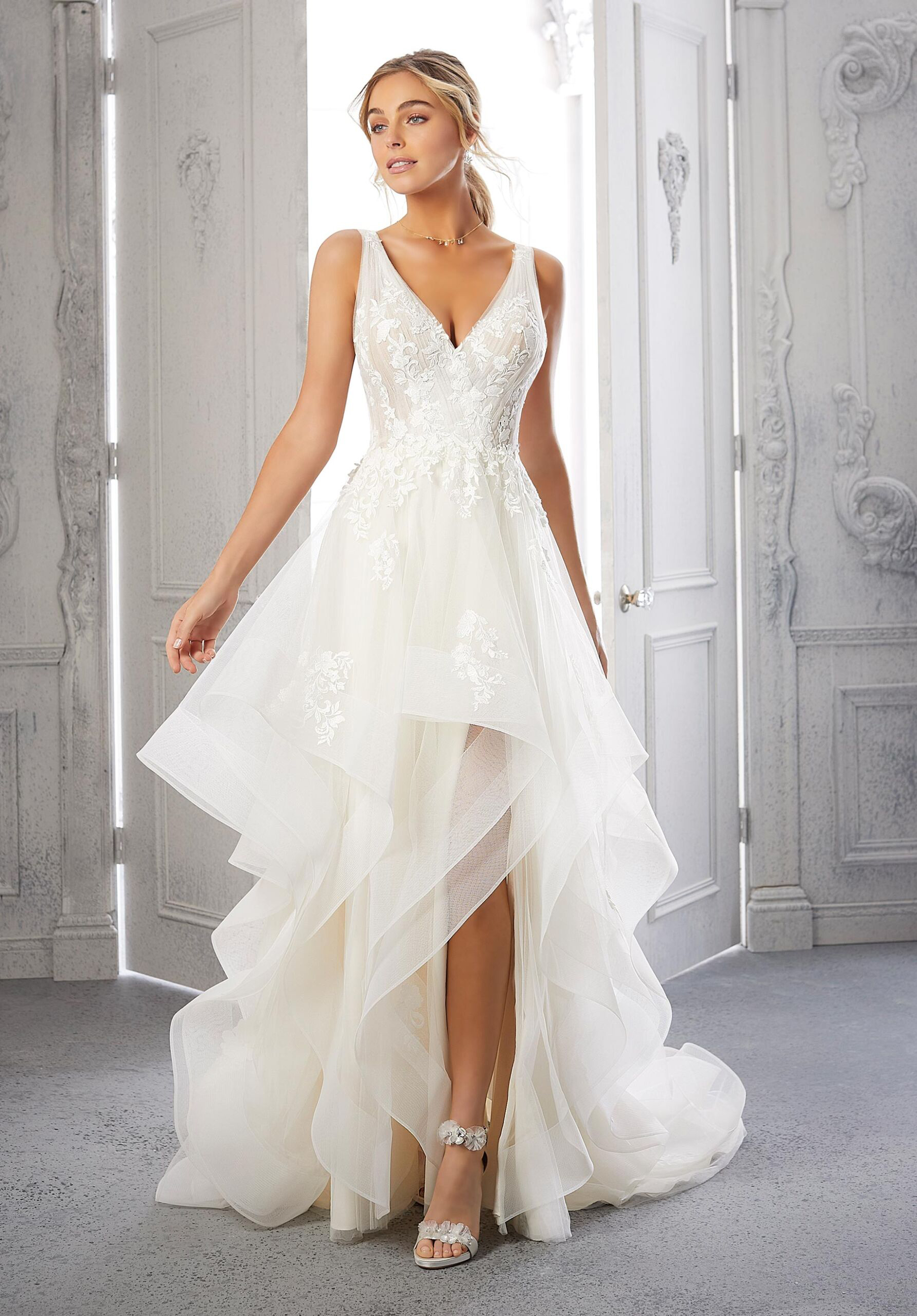 Mori Lee 2365 Carmelina Flounce Skirt V-Neck Wedding Gown